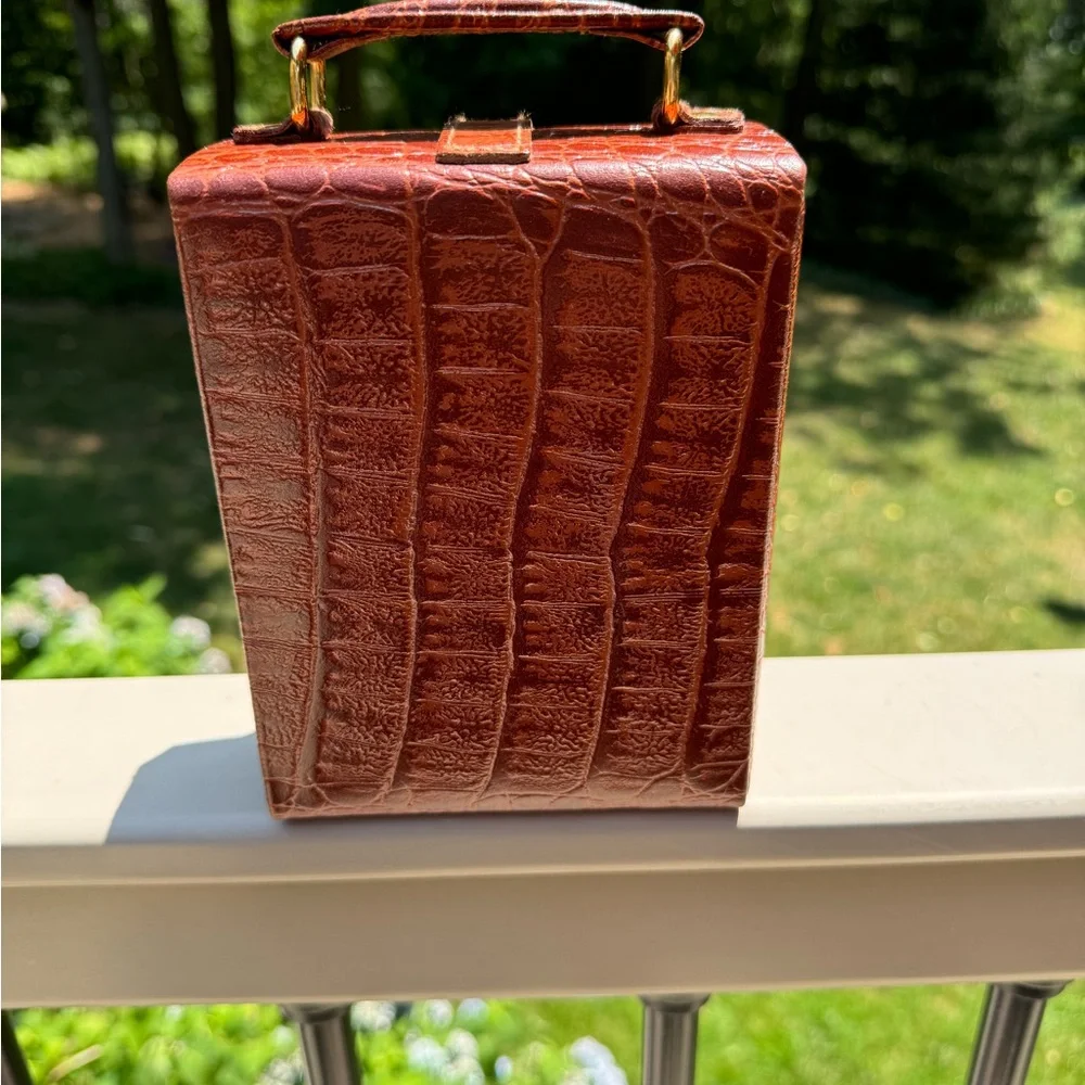 Travel Jewlery Case Brown Box Compact with Mirror Faux Leather - Picture 3 of 12